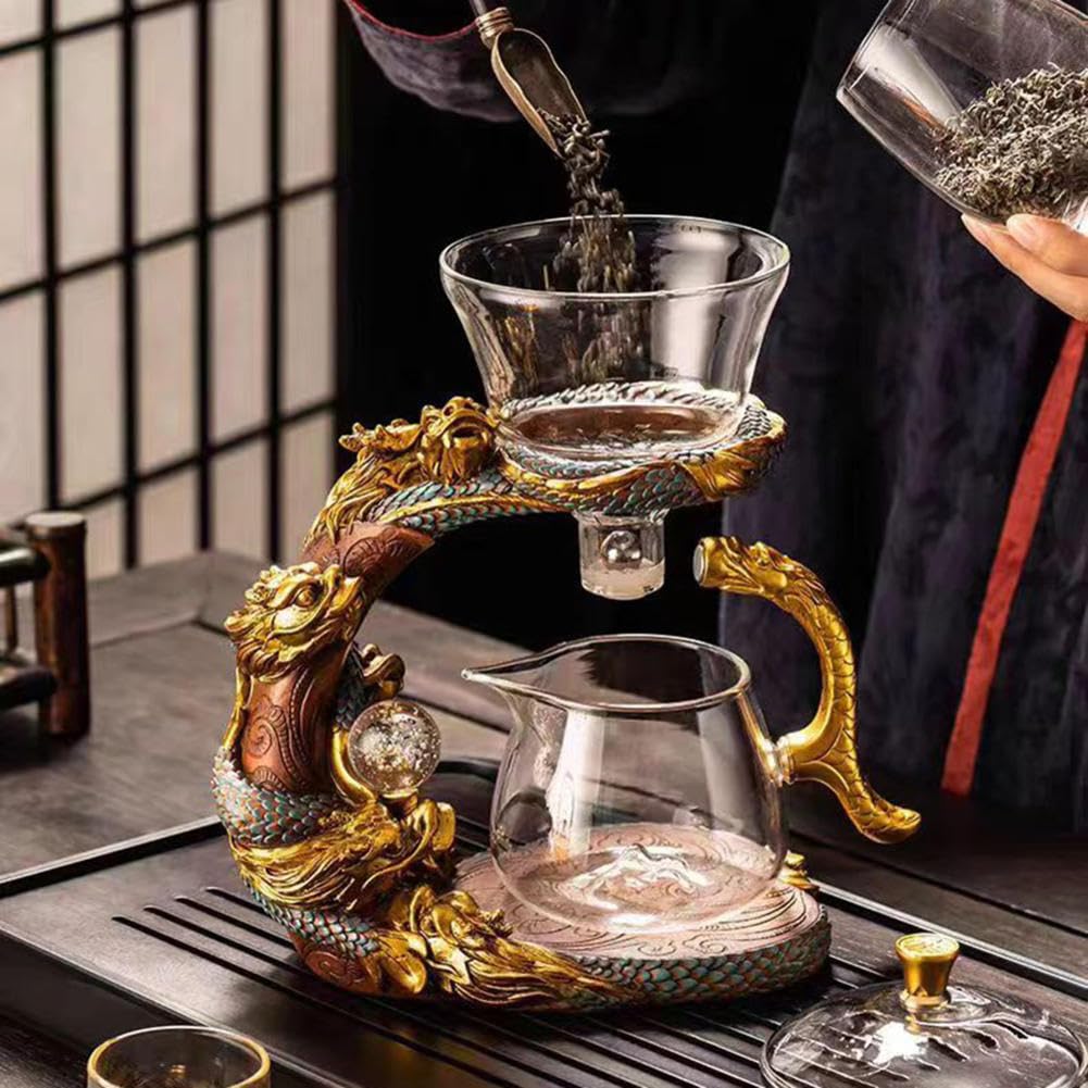 KALWEL Théière Magnétique, Service à Thé Semi-automatique, Service à Thé En Verre Lazy Kung Fu, Théière Magique, Théière En Verre Avec Infuseur, Bol