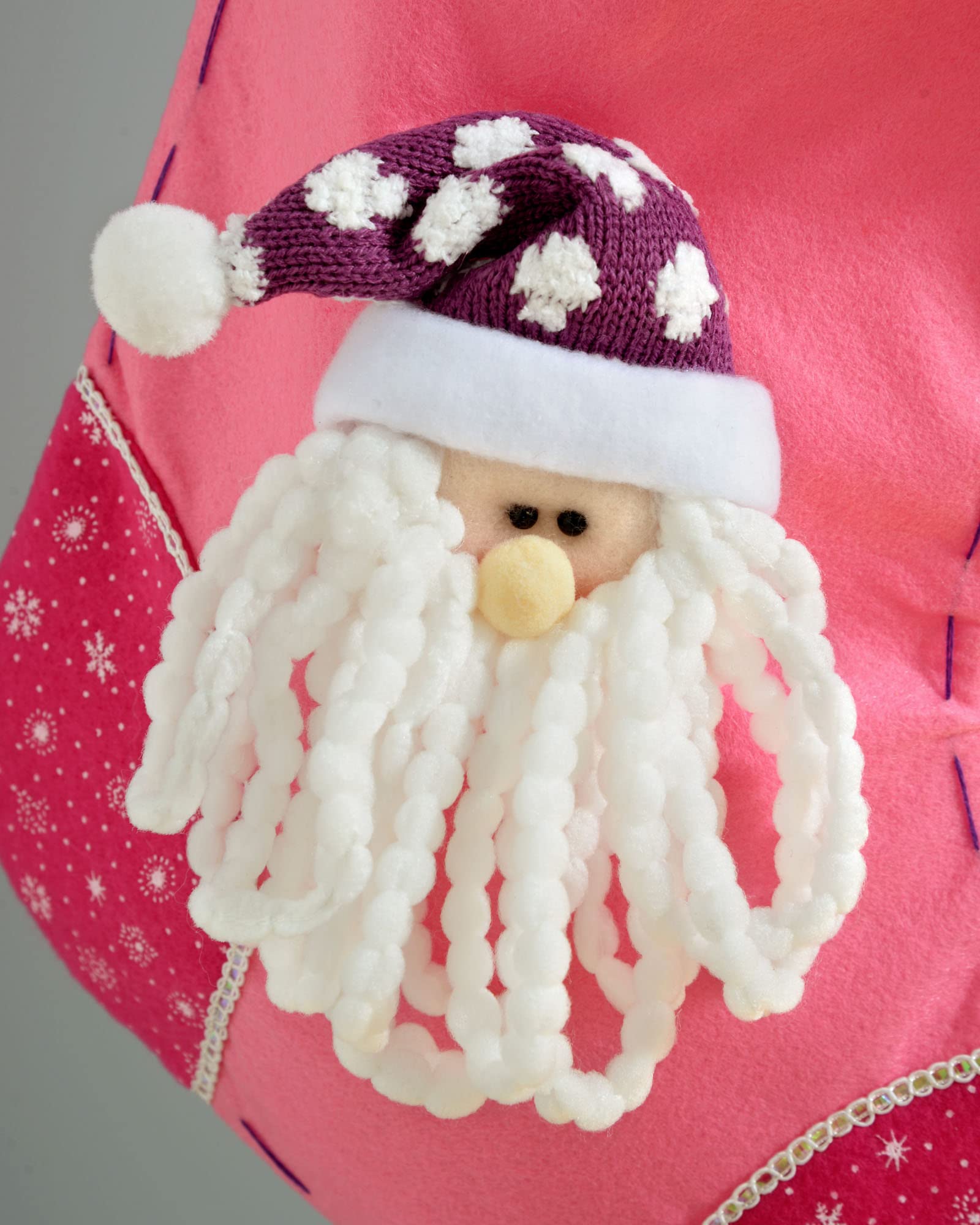 WeRChristmas Christmas Stocking with 3D Santa Head - 48 cm, Hot Pink/Purple, 48 x - Image 3