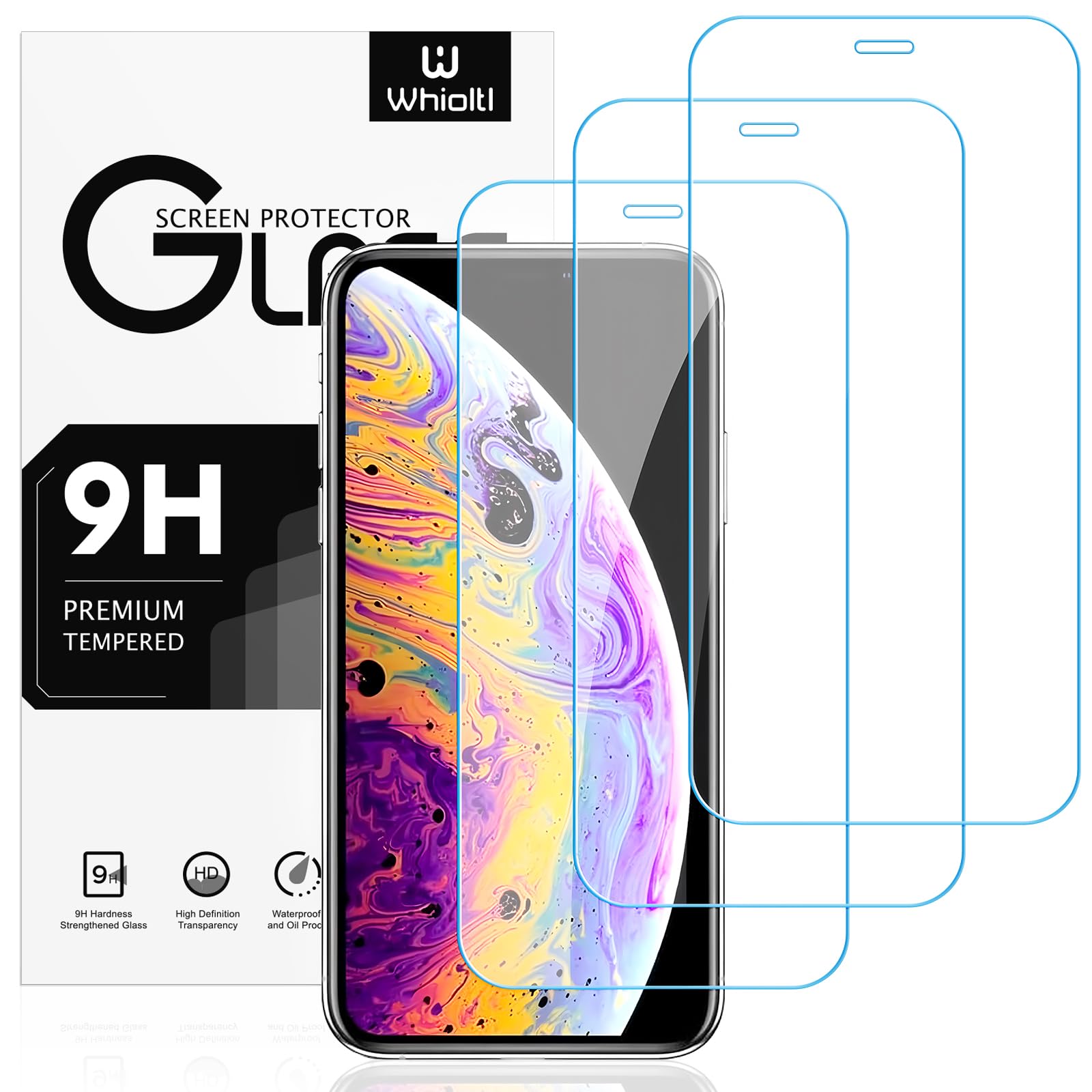 Whioltl 3 Piezas, Protector Pantalla para iPhone 11 Pro Max y iPhone XS Max 6.5 Pulgadas, Cristal Templado de Dureza 9H, Antiarañazos, Antihuellas, Alta Definición, Compatible con Fundas