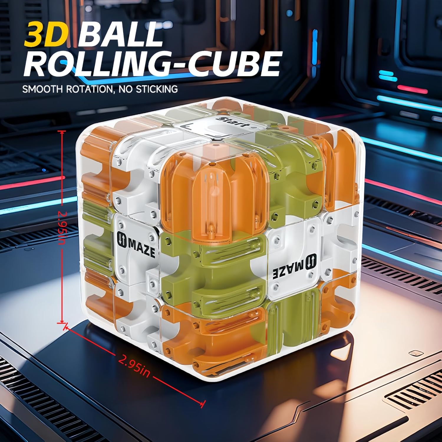 3D Rolling Ball Maze Cube, Marble Labyrinth Cube, 3D Labyrinth Puzzle Cube, Spatial Awareness Brain Training Educational Focus Game Gift for Adults Teens Kids (Orange & Green)