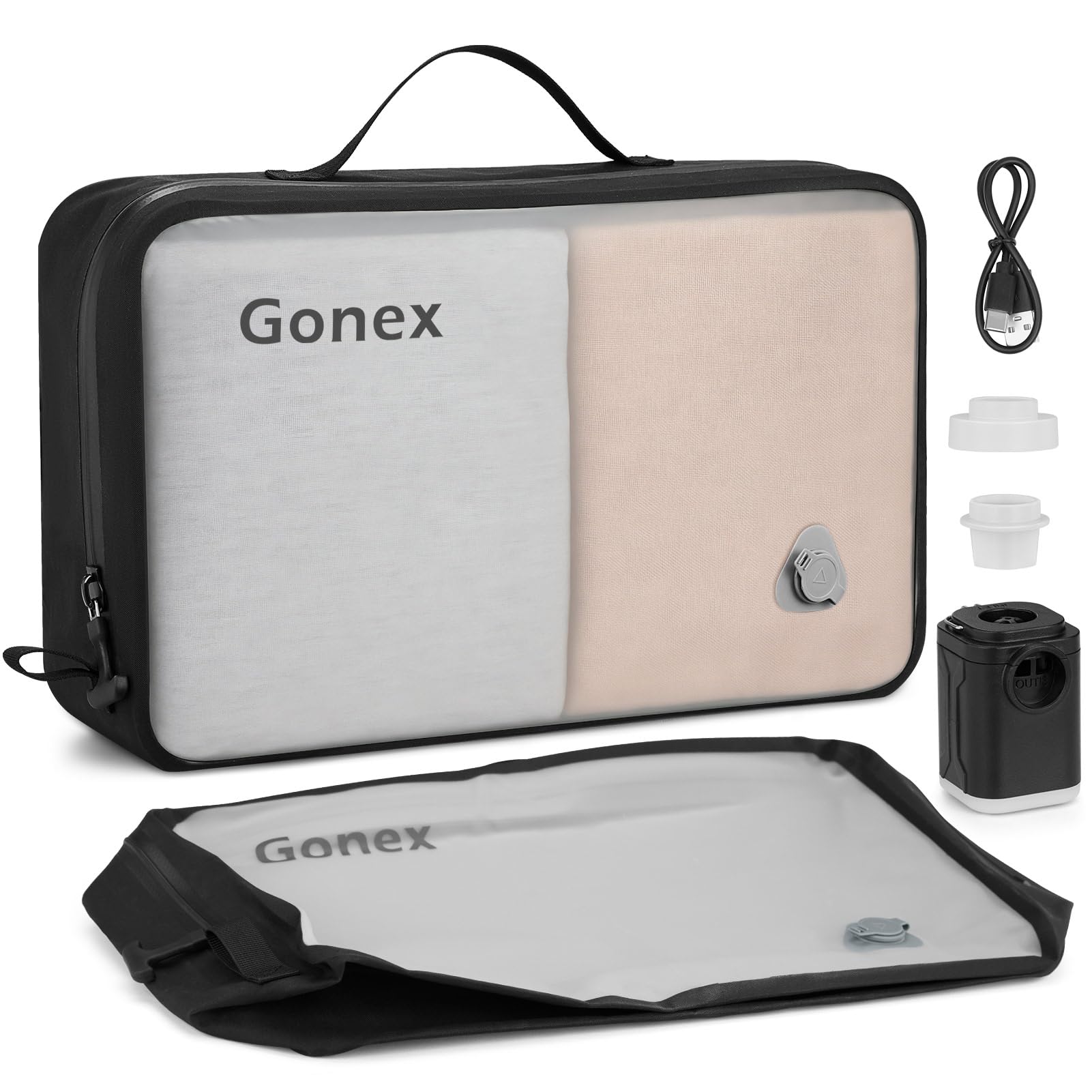 Gonex Vacuum Travel Bag with Pump, Reusable Compression Packing Bag with Handle & Transparent Window, Wide Opening, Waterproof Travel Storage