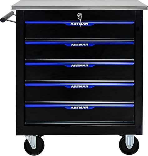 Miniatura 9 de Carrito de herramientas de 5 cajones con ruedas, caja de herramientas multifuncional con cerradura con caja de almacenamiento, cajones para