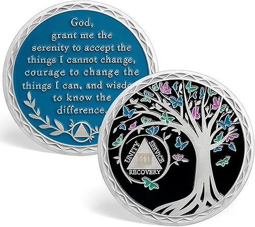 Miniatura 7 de CHURYUML Moneda de sobriedad de 5 años, árbol de la vida, chips de sobriedad AA y medallones, regalos de sobriedad para mujeres y hombres,
