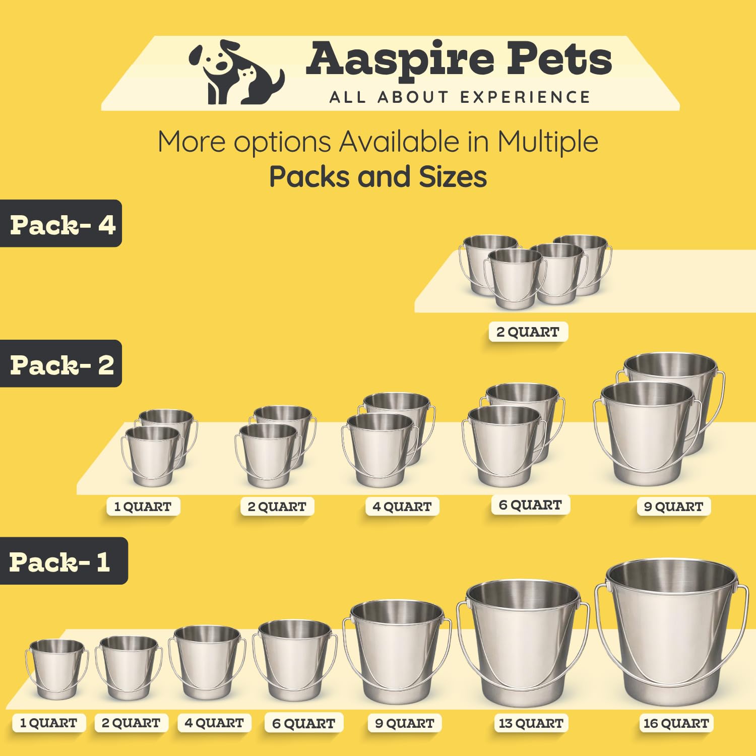 Cubo redondo de acero inoxidable resistente de 9 cuartos con asa, 2 unidades, cuenco resistente para alimentos y agua de 2.25 galones para perros XL, cabras, ovejas, caballos y ganado, se