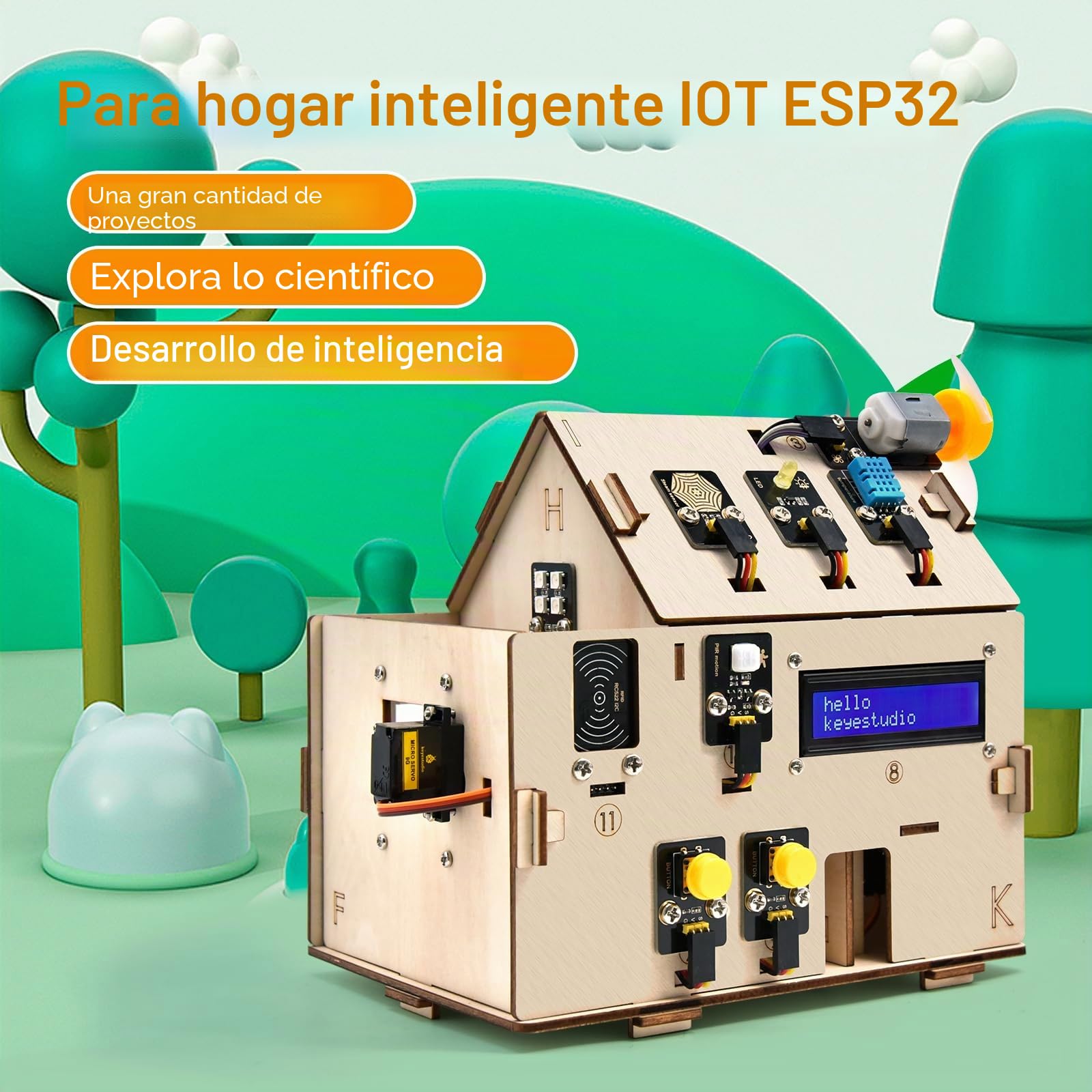 KEYESTUDIO ESP32 Smart Home IoT Stem Kit Compatible con Arduino IDE, con Placa ESP32, Python C, Proyecto Musical