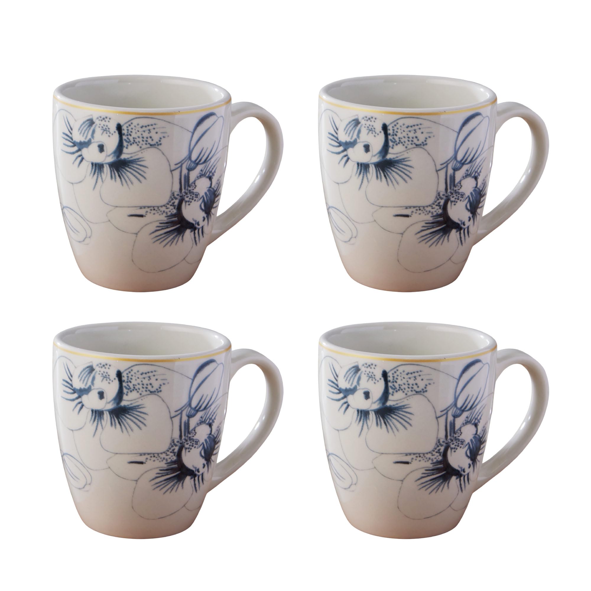 VAJILLAS CoronaMugs set of 4 | Perfect for Coffee and Tea Lovers | Cattleya 12.8 oz - 380cc|4 pieces | Ceramic |Floral design |Cerámica