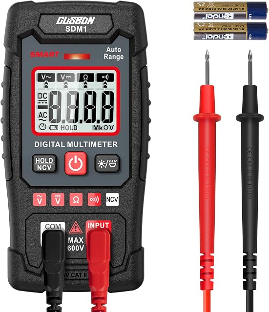 CUSBON Digital Multimeter, Auto-Rang Voltage Meter AC/DC Voltmeter Ohmmeter and Continuity Test with Backlit LCD, NCV Function