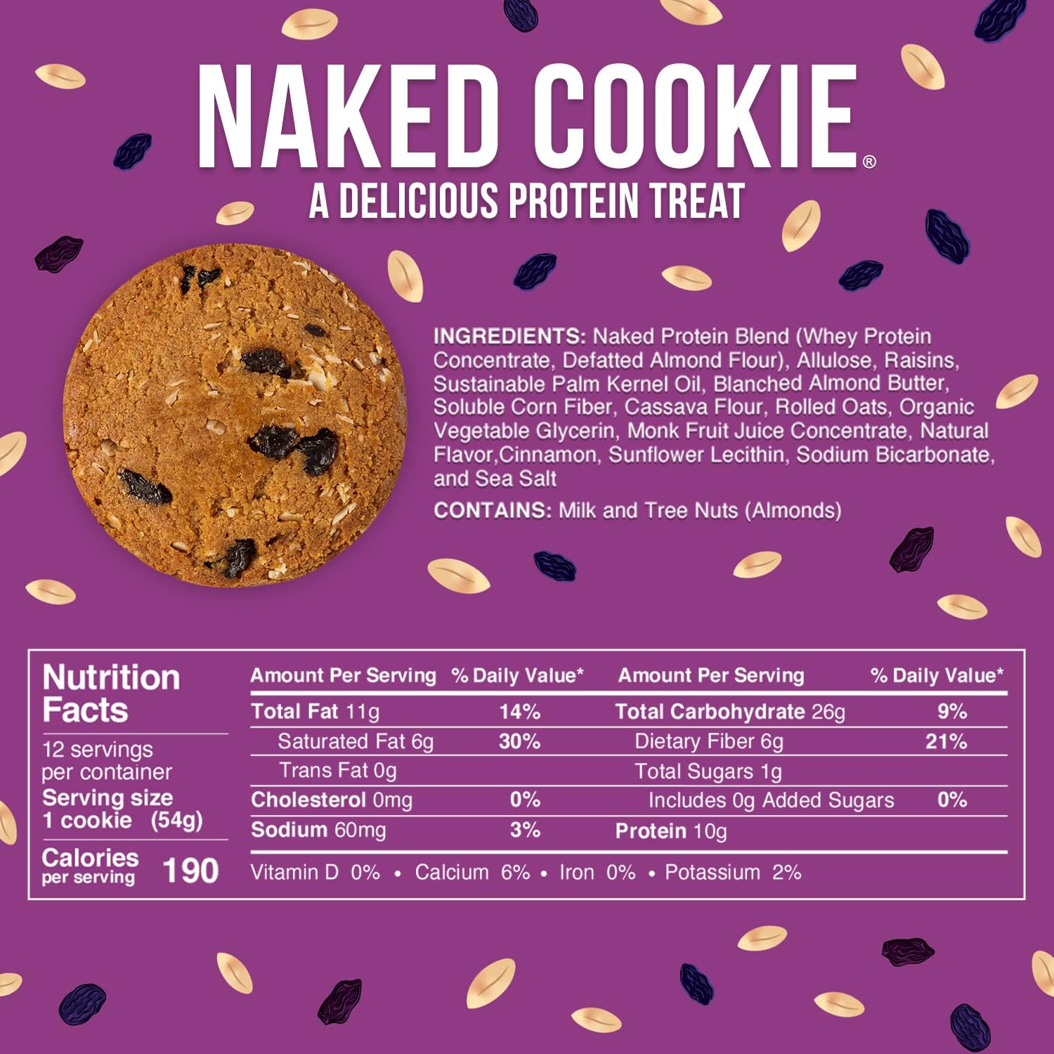 Gluten-Free High Protein Bundle: 5LB Unflavored Naked Pea Protein and Oatmeal Raisin Naked Cookies 12 Pack : Health & Household