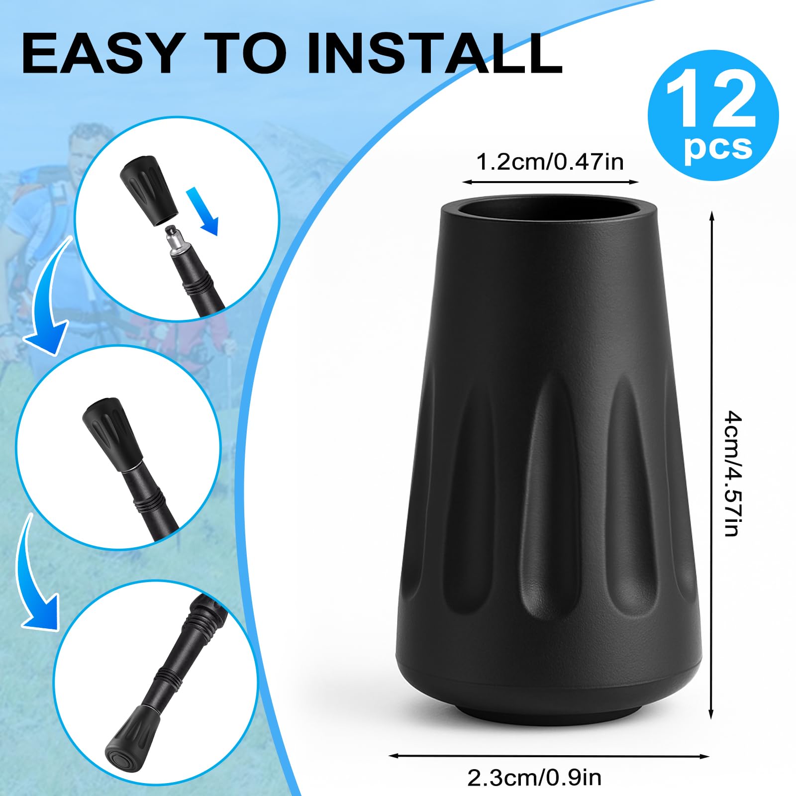 Puntas de Goma de Bastones Senderismo y Bastones Trekking (11mm), Antideslizantes Tapas para Bastones de Senderismo, para Almohadillas Resistentes para Asfalto, Grava y Montaña