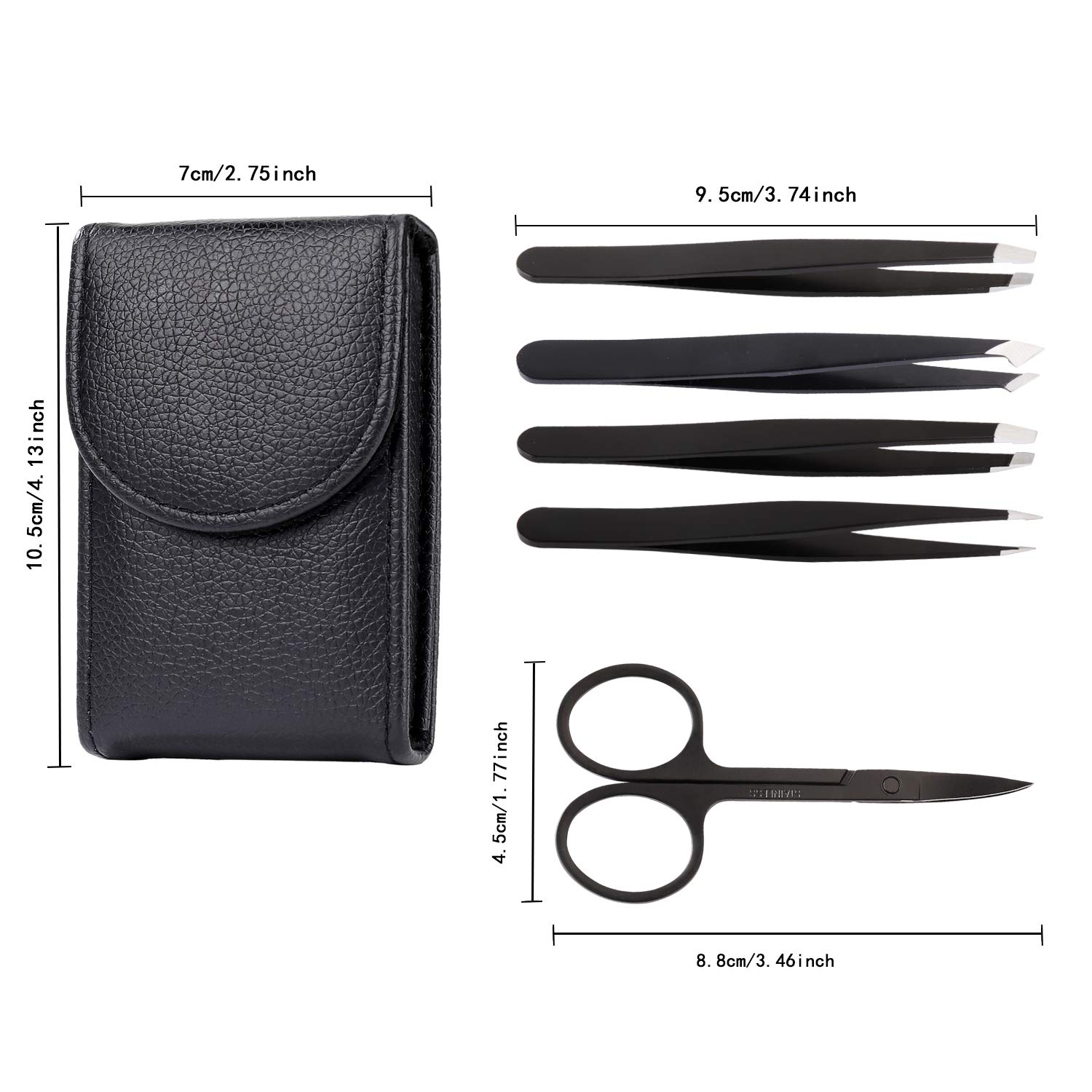 Augenbrauen-Pinzetten-Set Aus Edelstahl – Mit Kamm & Scherengriff, Schräge Spitze, Für Damen & Herren