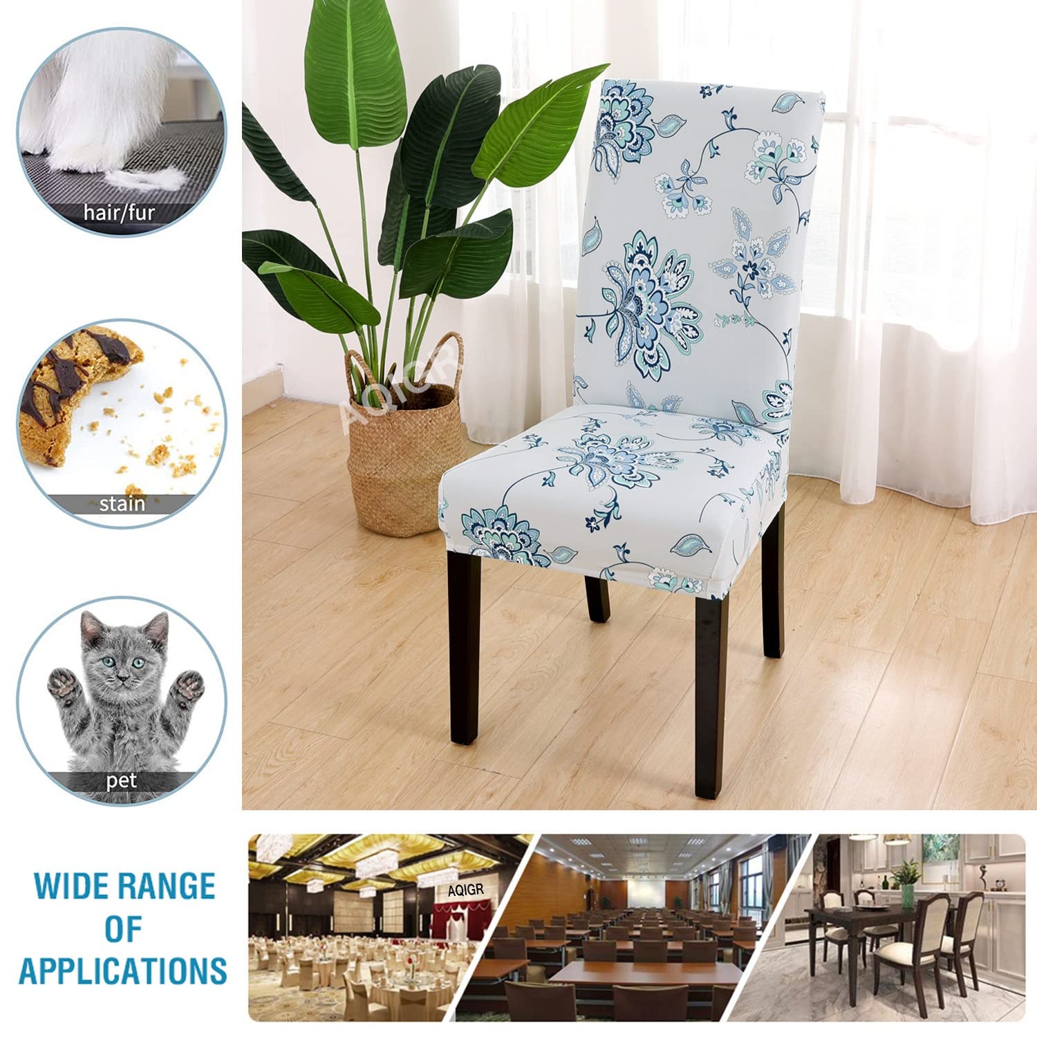 AQIGR Housse de Chaise Extensible Universelle Salle à Manger 2/4/6 Pièces Couverture de Chaise Grande Taille Amovible Lavable pour Décor Salle à Manger Hôtel Cuisine (Color : #65, Size : 4 pièces
