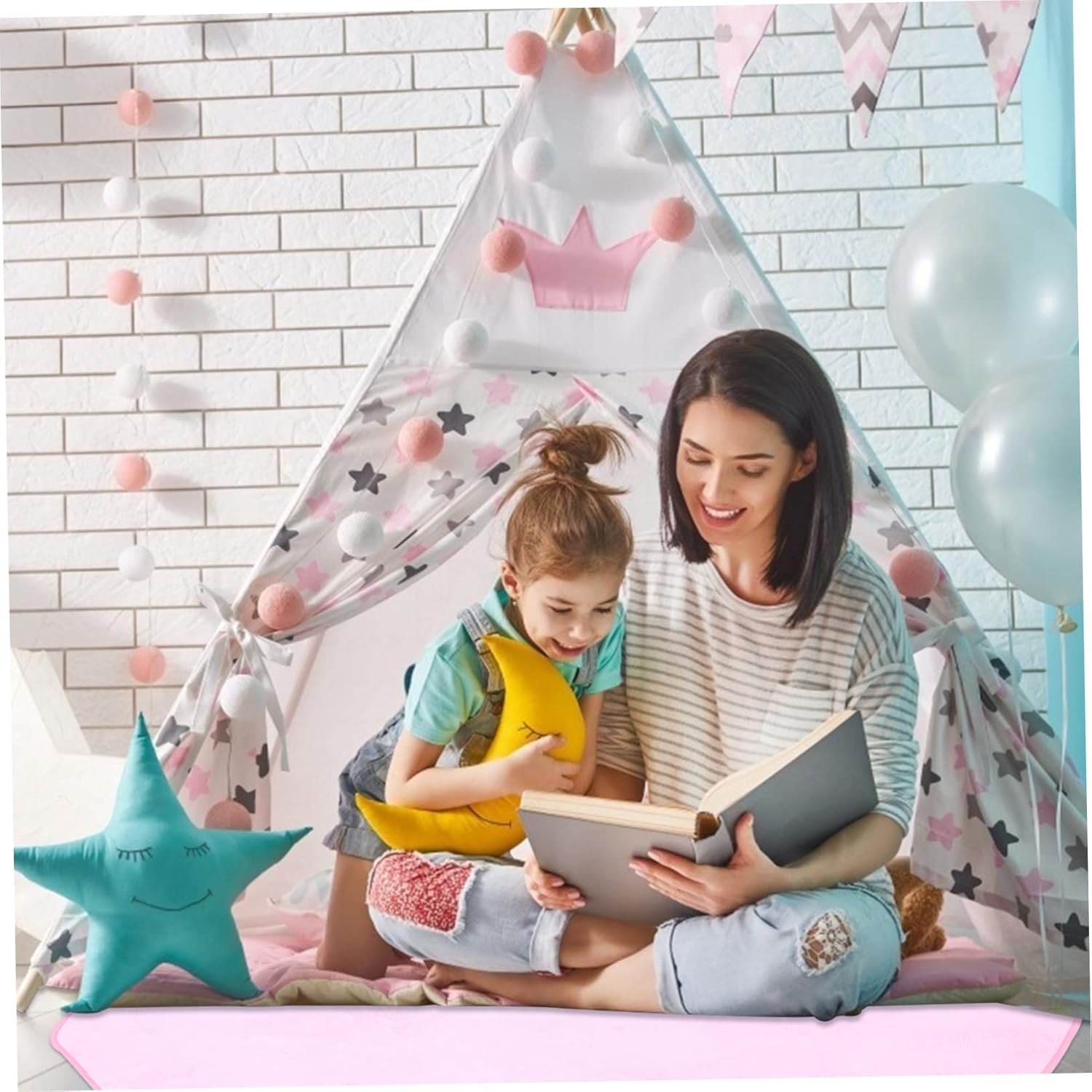 Hexagonal Non Slip Floor Mat for Play Carpet for Tent and Game House Safe Soft Crawling Rug Comfortable Pink Mat for Room and Playtime