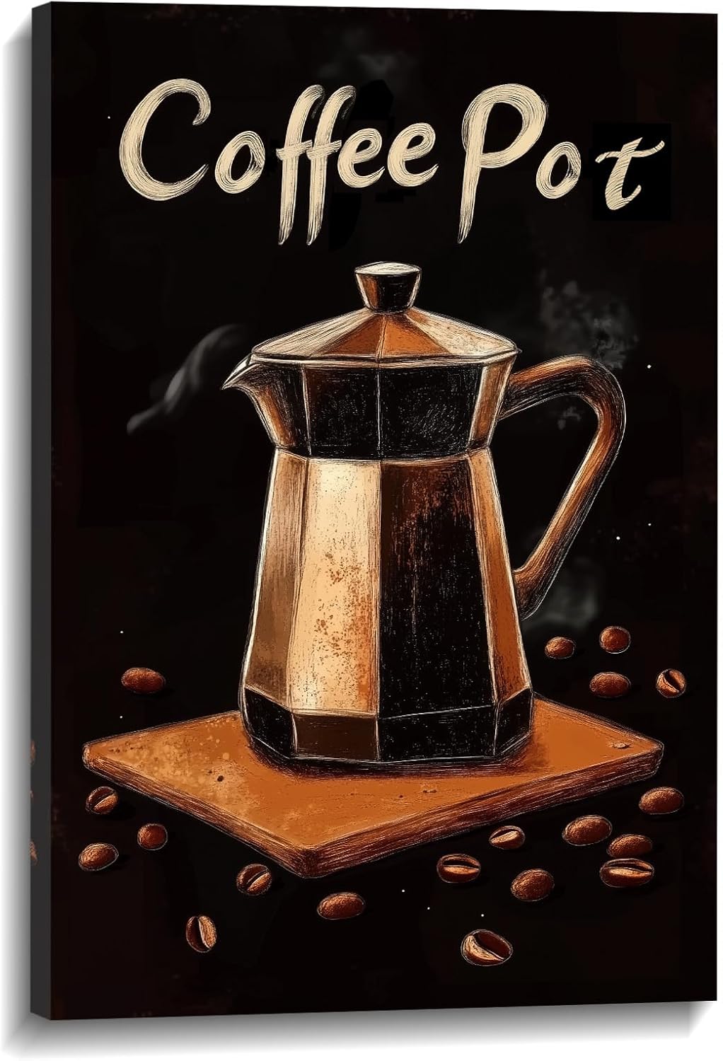 Coffee Canvas Wall Art Kitchen Wall Decor Black Poster Espresso with Coffee Bean Picture Vintage Prints Latte Art for Bar Dining Room Wall Decor Framed(Art-1,12.00x18.00 inch)