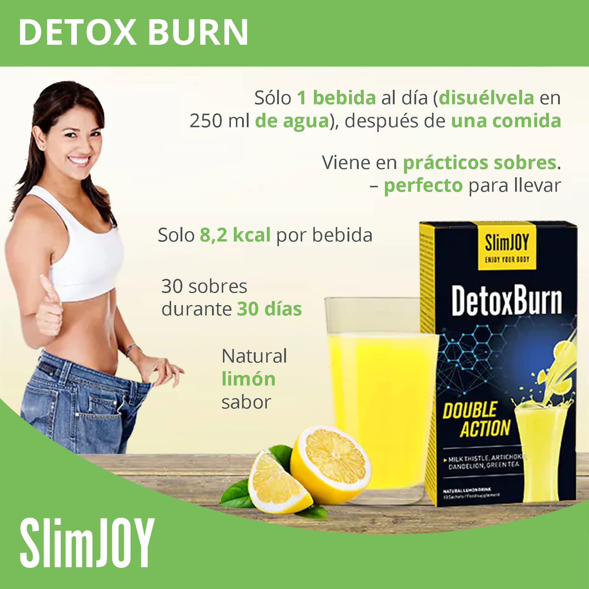 Detox - Bebida de Cardo Mariano, Alcachofa, Diente de Leon y Te Verde - 30 Sobres para 30 Días - Con E-Libro Gratuito - DetoxBurn Doble Acción, Sensilab Slimmium
