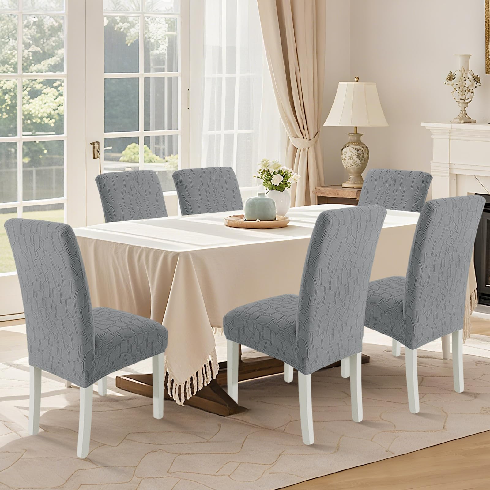 Ystyle Stretch Stuhlhussen 6er Set, Stuhlbezug Elastisch Abnehmbarer Waschbarer, Universal Stühle Schutz Dekoration Stuhlbezug für Hotel Bankett Küche Restaurant Hochzeit Party, Hellgrau