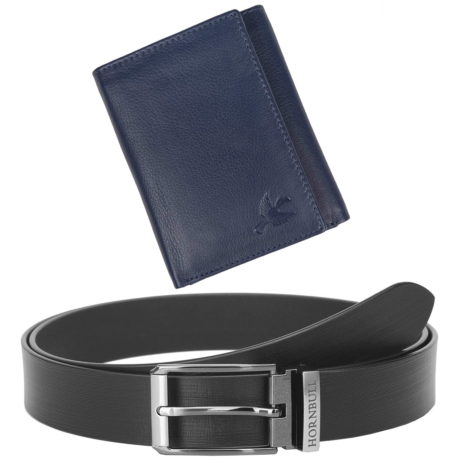 HORNBULL Gift Hamper for Men | Mens Tri-Fold Combo Navy Wallet and Black Belt | RFID Men's Wallet Combo BW10497