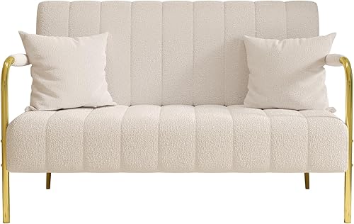 Miniatura 8 de Sofá biplaza tapizado moderno de terciopelo sofá de 2 plazas de mediados de siglo de 60 pulgadas sofá de cachemira con 2 almohadas patas de metal