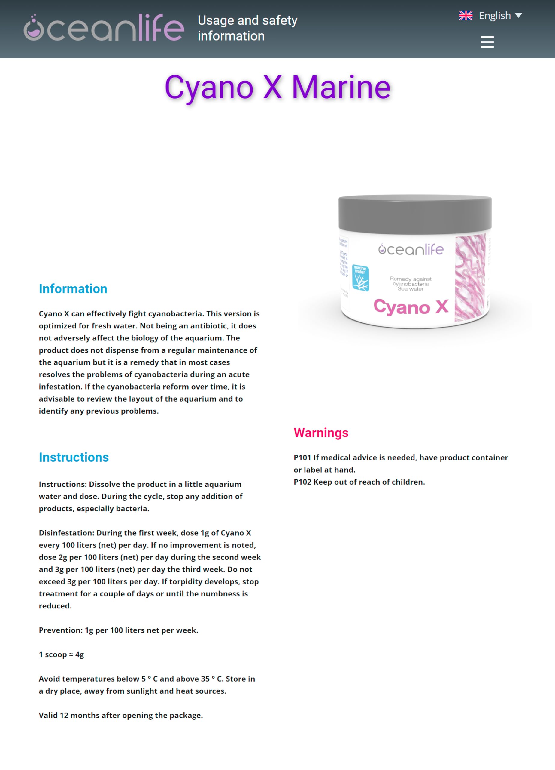 Oceanlife Cyano X Marine Water - 250ml (~200g) - Rimedio Contro i cianobatteri in Acquario d'Acqua Marina