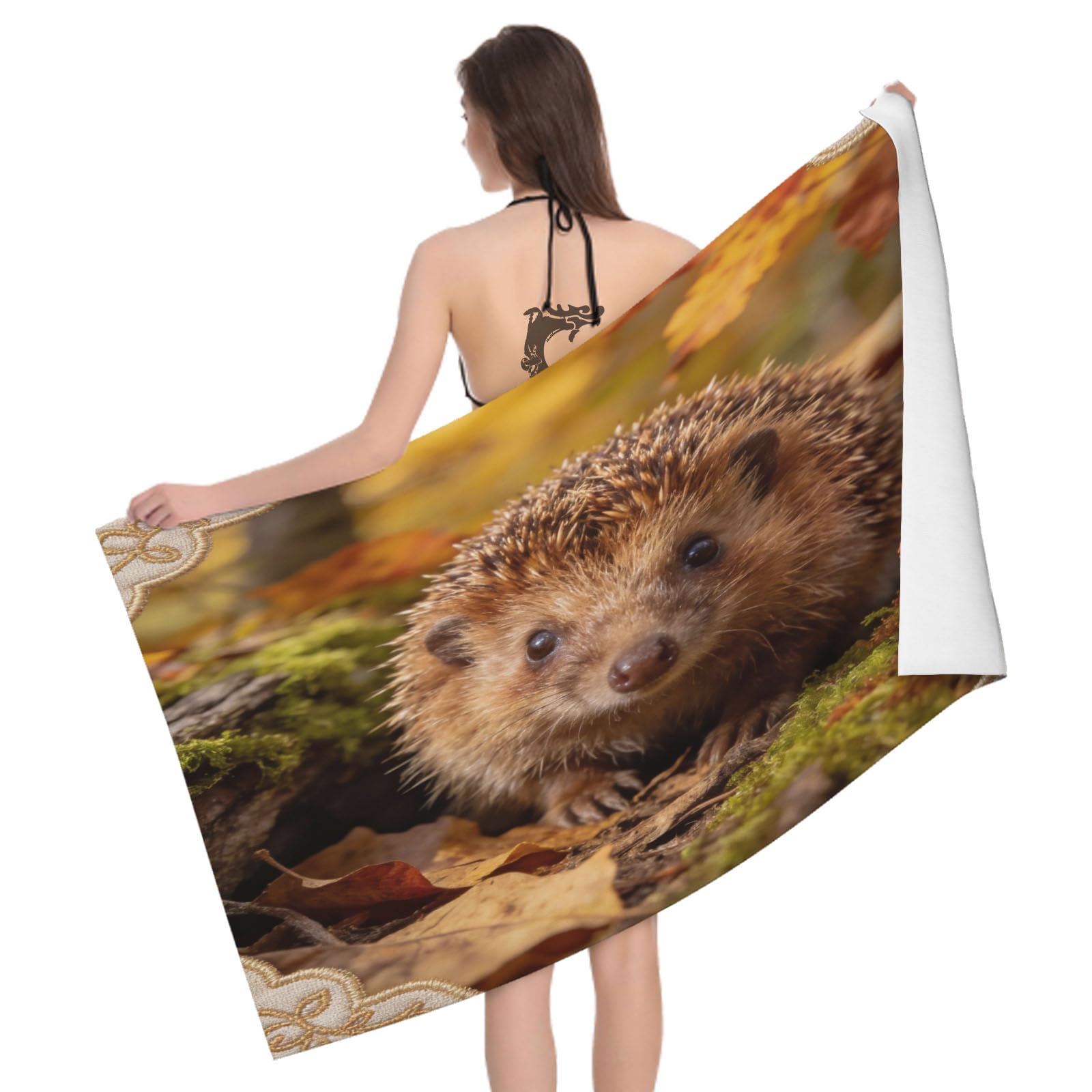 Leichong 3D Hedgehog Beach Towel Microfiber Soft Quick Dry for Adults, Mushroom Bath Towel Lightweight Soft Absorbent for Travel Swimming Pool Sports, 75 x 150 cm