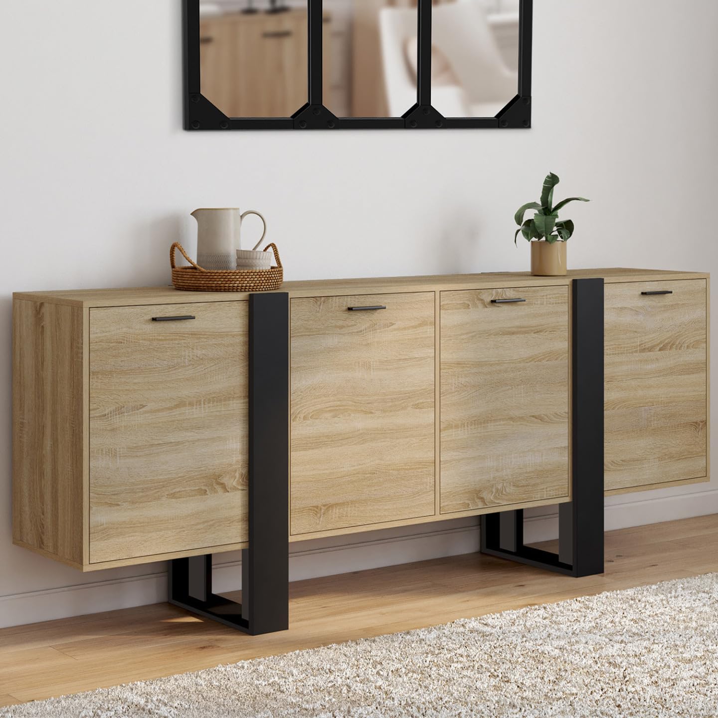 IDMarket - Buffet Enfilade 200 cm Phoenix XXL 4 Portes Bois et Noir