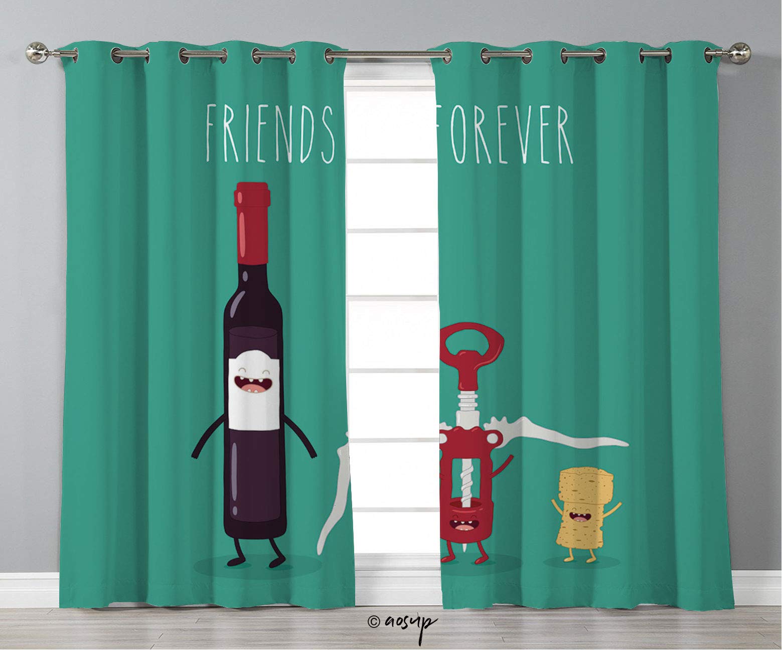 vipsung №07578 Window Curtains 84 Inch Long, The Funny Bottle of Wine Corkscrew and Cork are, Thermal Insulated Blackout Grommet Window Curtain Panel, 2 Panel Set