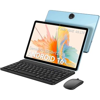 Zeno5 11 Inch Tablet Android 16 with Keyboard, 4G LTE Dual SIM, 32GB RAM + 128GB ROM, 90Hz Display, 8300mAh, GPS, Gemini AI, 