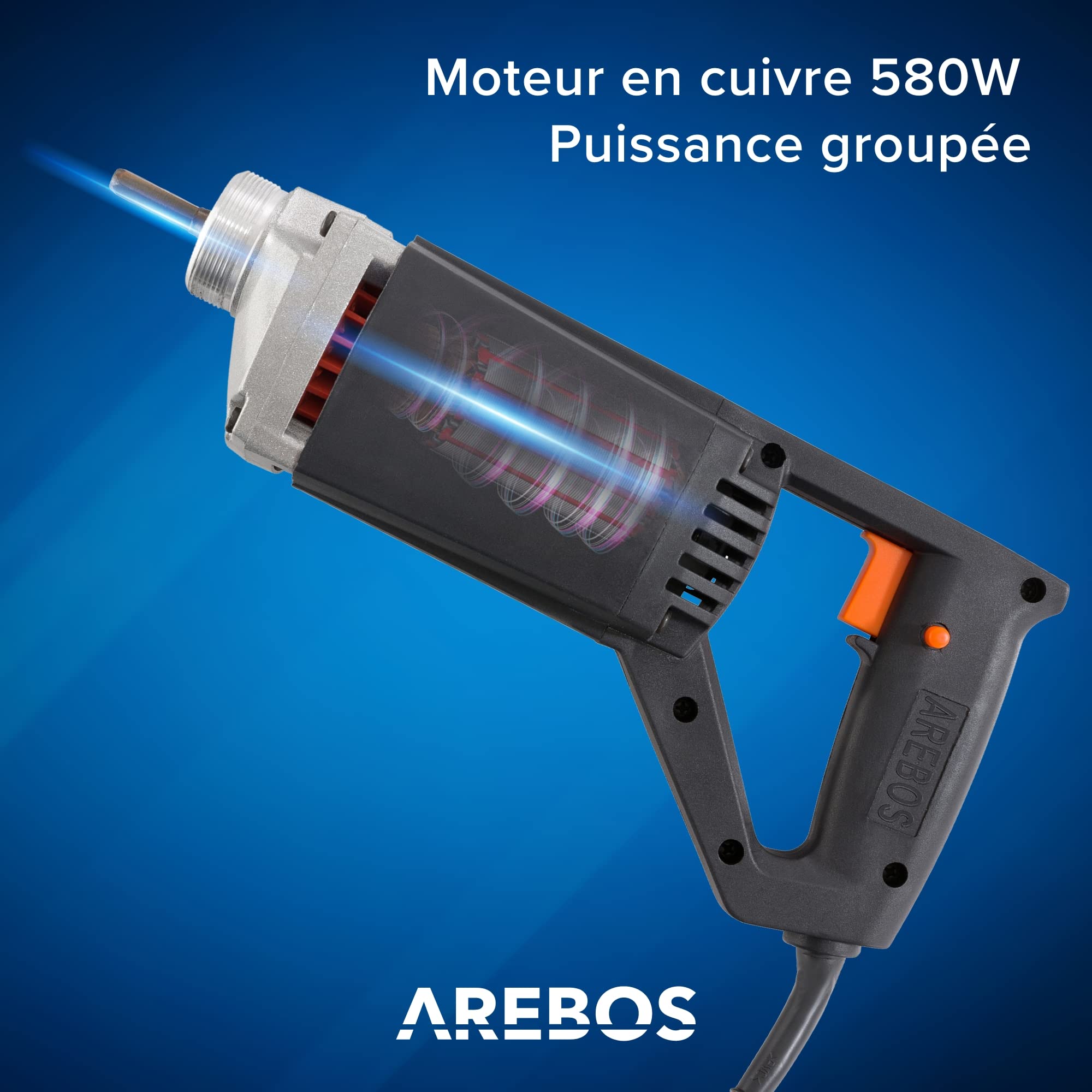 Arebos Vibrateur à Béton Interne Cylindrique Vibrante Pour Beton | 580W | 1,5m | Poignée Pistolet | Portable