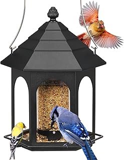 Kingsyard Metall-Vogelfutterspender für draußen zum Aufhängen, Vogelhaus für Kardinale, Finken und Blaumeisen, einfach zu befüllen & reinigen, großes 1,4 kg Fassungsvermögen, Schwarz
