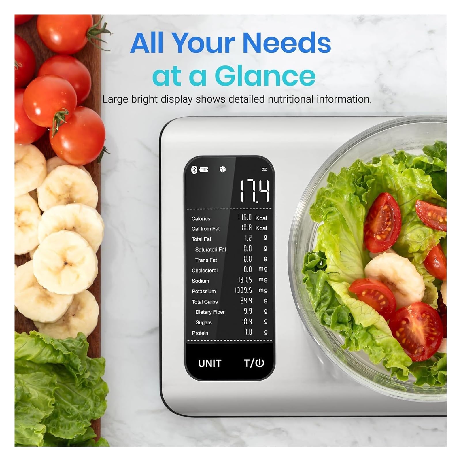 Balanza analítica Digital Báscula Inteligente for Alimentos de 11 LB, rastreador calorías y macros con aplicación