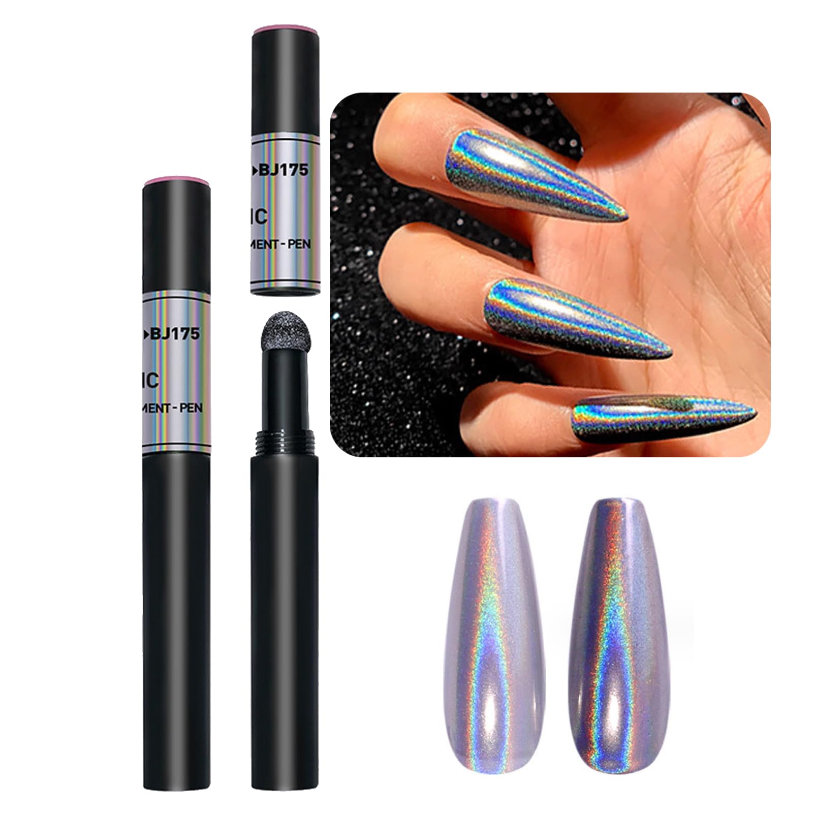 Chrome Nail Powder Pen,Pearl Chrome Nail Powder, Magic Mermaid Chrome Nail Powder Iridescent Fairy Shell Nail Glitter Powder (BJ-175)