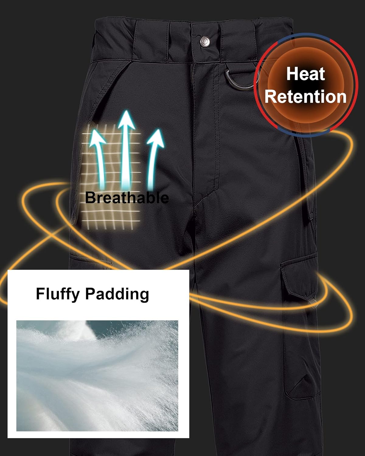 CREATMO US Men's Snow Pants Ski Bibs Waterproof Insulated Winter Snowboard Cargo - Image 4