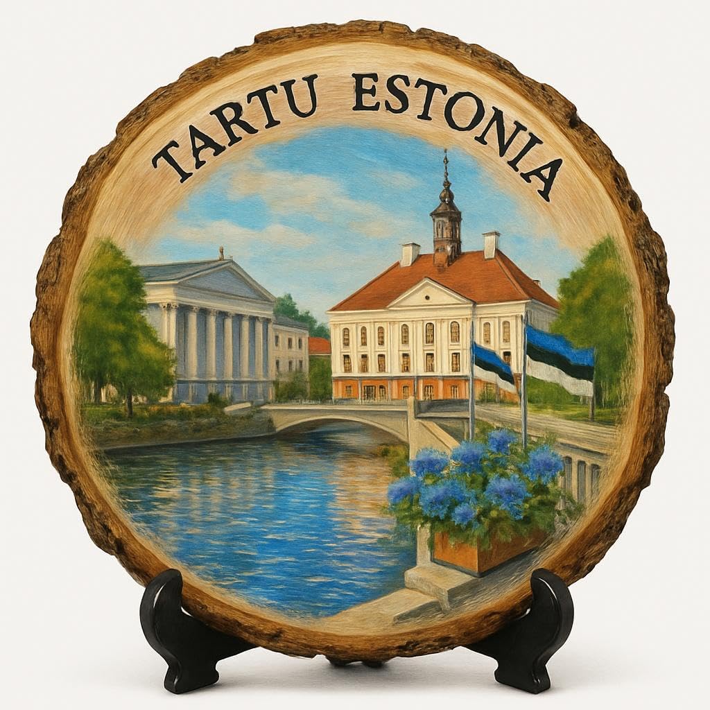 Tartu Souvenir Gift – Wood Slice Plaque for Wall or Table, Estonia Souvenir for Tourists, Plate Collectors & Travel Lovers, Tartu Toy Museum Decorative Gift