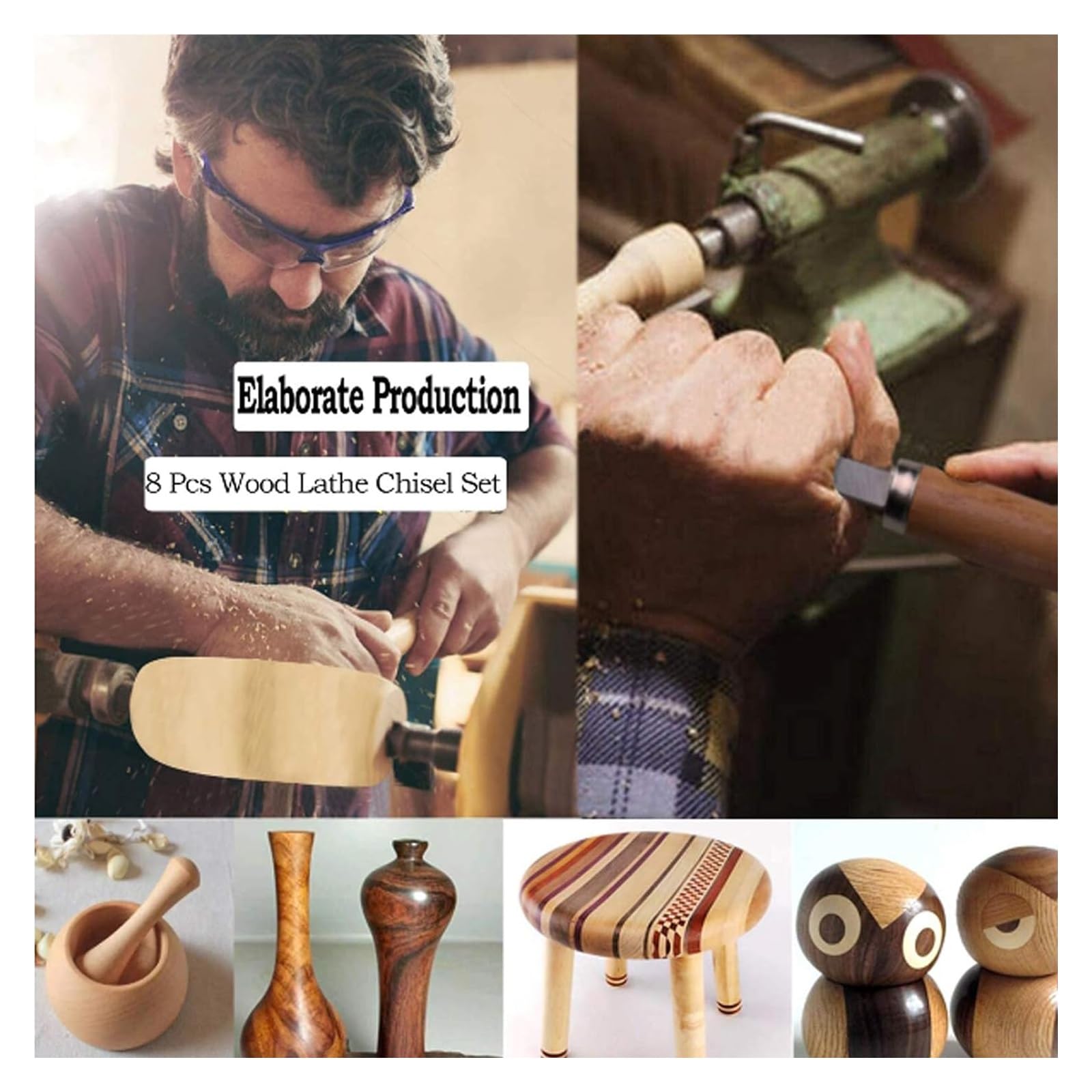 Cinceles para Madera, Juego de 8 cinceles para torneado de Madera, cinceles para Torno de Madera, Kit para Recortar, Afeitar, Hacer jarrones y Cuencos para Artistas