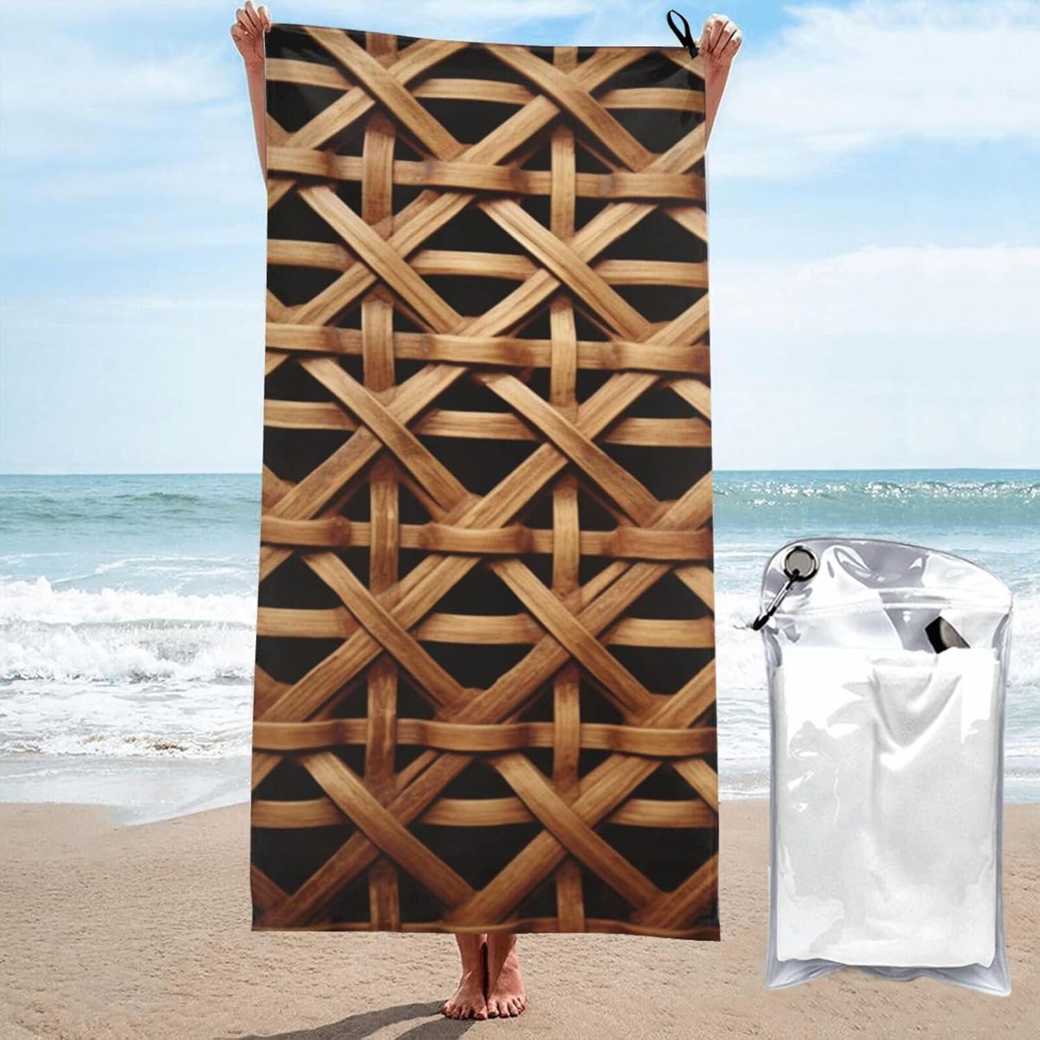 KHiry Microfiber Towel Beach Towels Wicker Woven Grid Quick Dry Towel Soft Lightweight Travel Towels Absorbent Large Easy Pack Travel Things Beach Blanket for Gym Sports Swimming