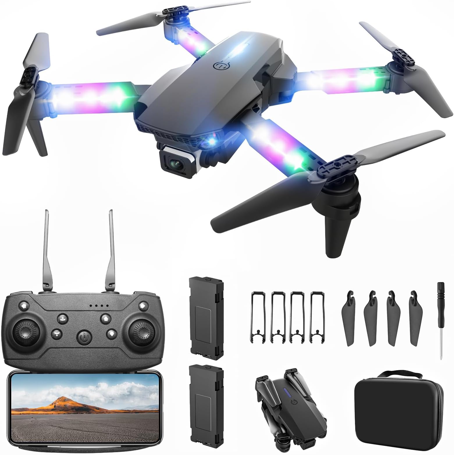 - BEZGAR Drone with Camera for KIds - 1080P HD FPV RC Quadcopter with 90° Adjustable Lens, Coloeful LED Lights, Gestures Selfie, One Key Start, 360° Flips, Toys Gifts Mini Drones for Boys Girls, Black