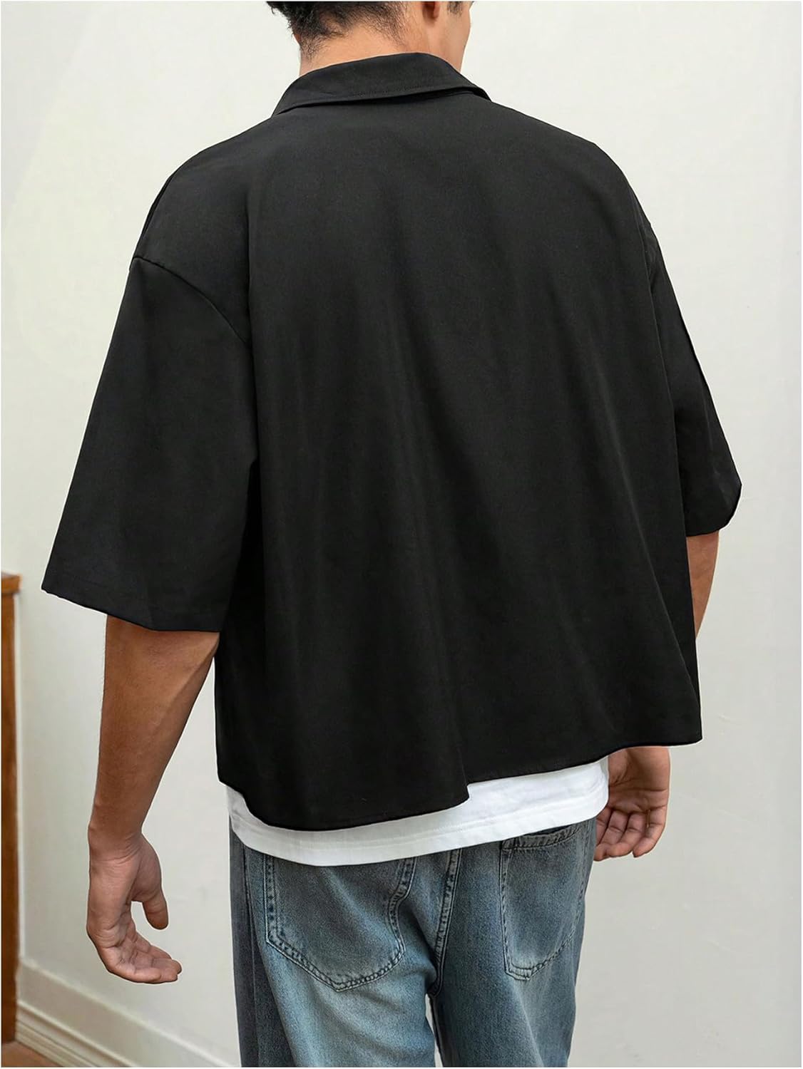 GORGLITTER Men's Cropped Shirt Button Bown Short Sleeve Casual Collar Neck Summer Shirts Crop Top - Image 2