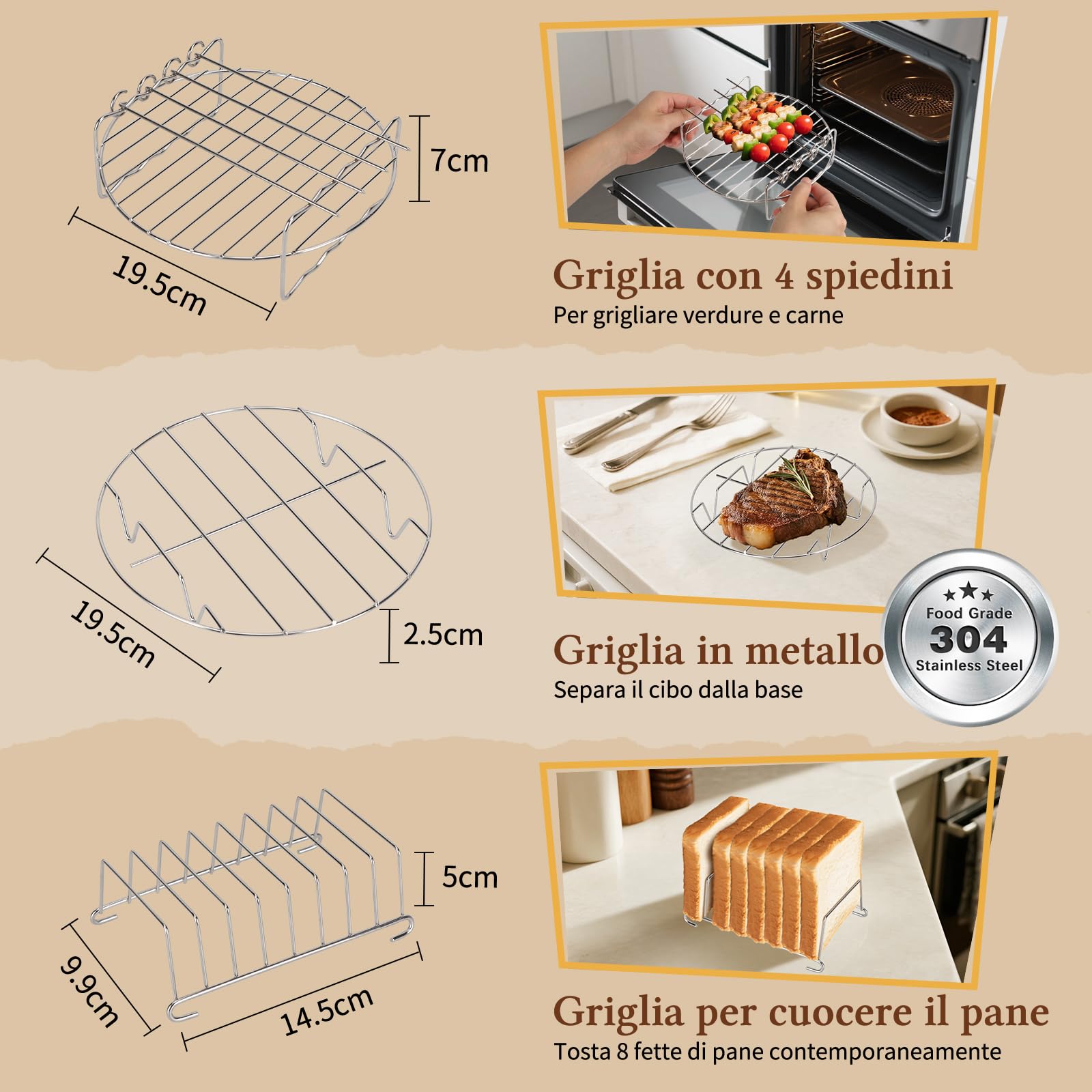 Accessori Friggitrice ad aria,12 Friggitrice ad aria accessori con Griglia, Pizza Teglia, Silicone Contenitore Waffle, Senza BPA, per Aigostar COSORI Cecotec Ninja Philips 5,5L 6L 6,2L 6,5L