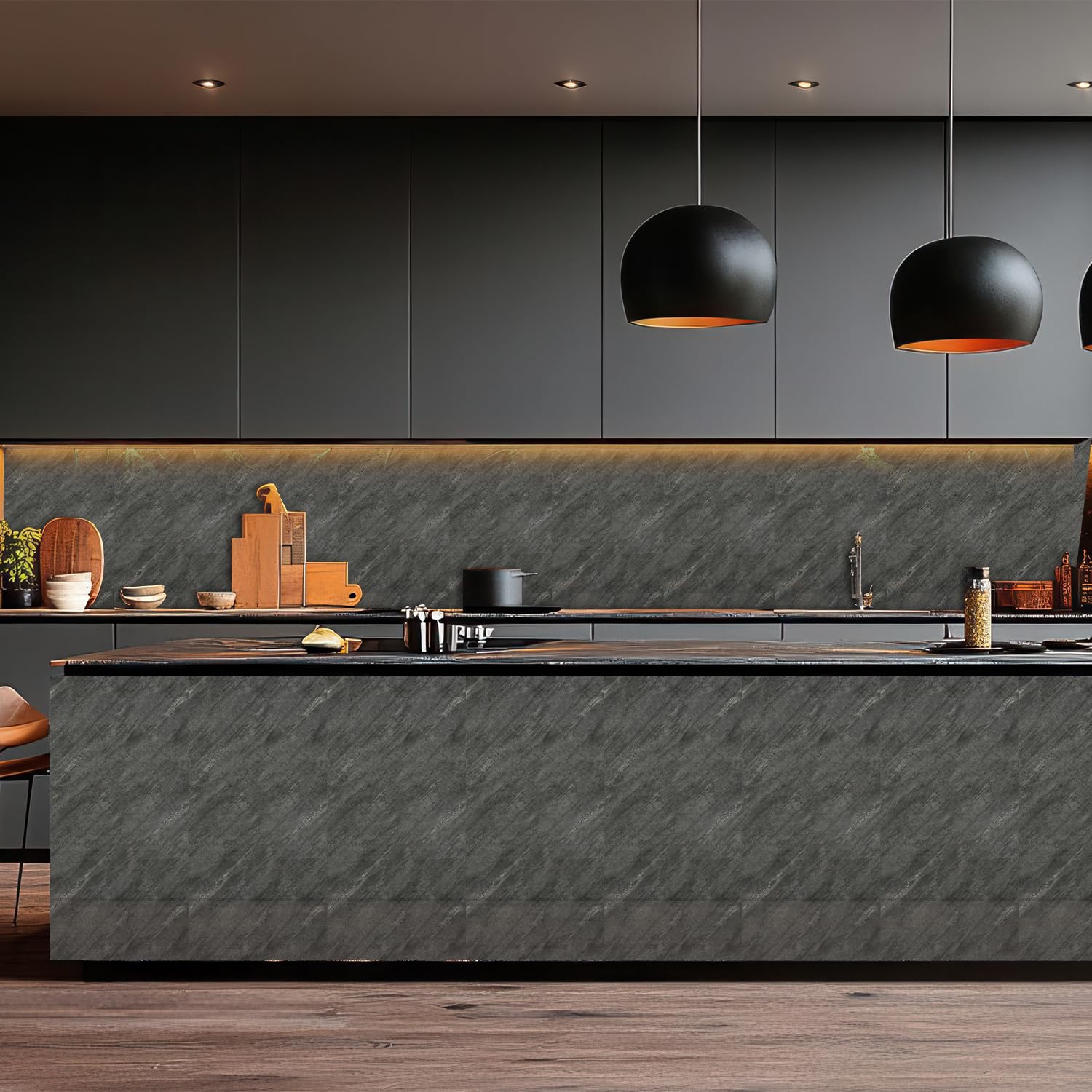 Lot de 4 crédences de cuisine, 60 x 120 cm, aspect marbre gris