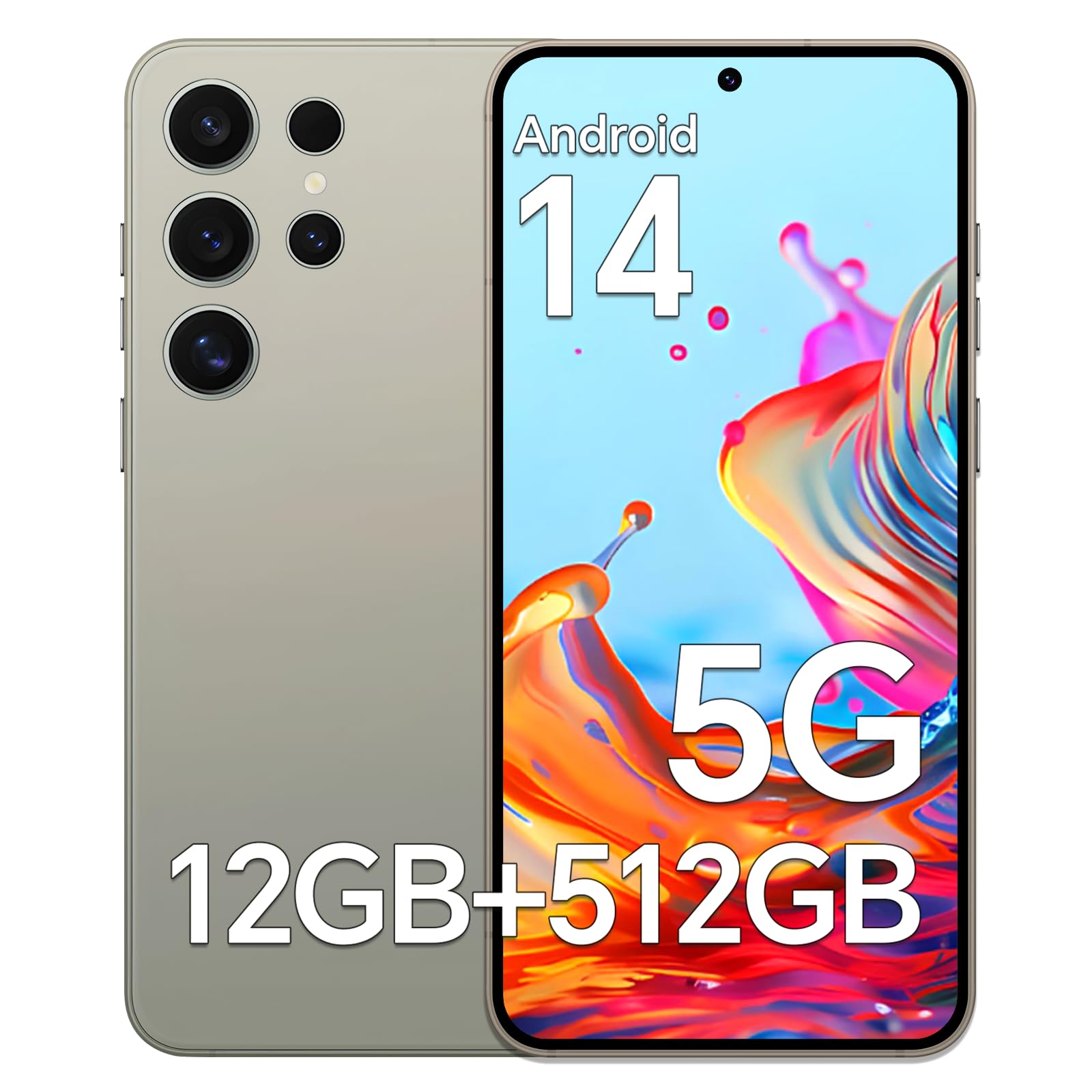 Unlocked Android Phones M24, 12GB RAM+512GB ROM Smartphone, 6.8" HD+ Display, 5000mAh Long-Lasting Battery Cell Phones, 108MP+48MP Camera, Face ID/WiFi/Bluetooth/GPS