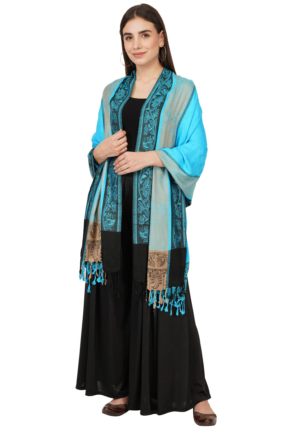 Sethssssss Women's Kashmiri Wool Stole Shawls (Turquoise)-picture-46