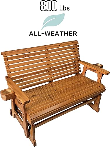 Miniatura 4 de Fortune Candy Planeador de patio con portavasos, respaldo alto y asiento contorneado profundo, resistente 800 libras (marrón, 2 plazas)