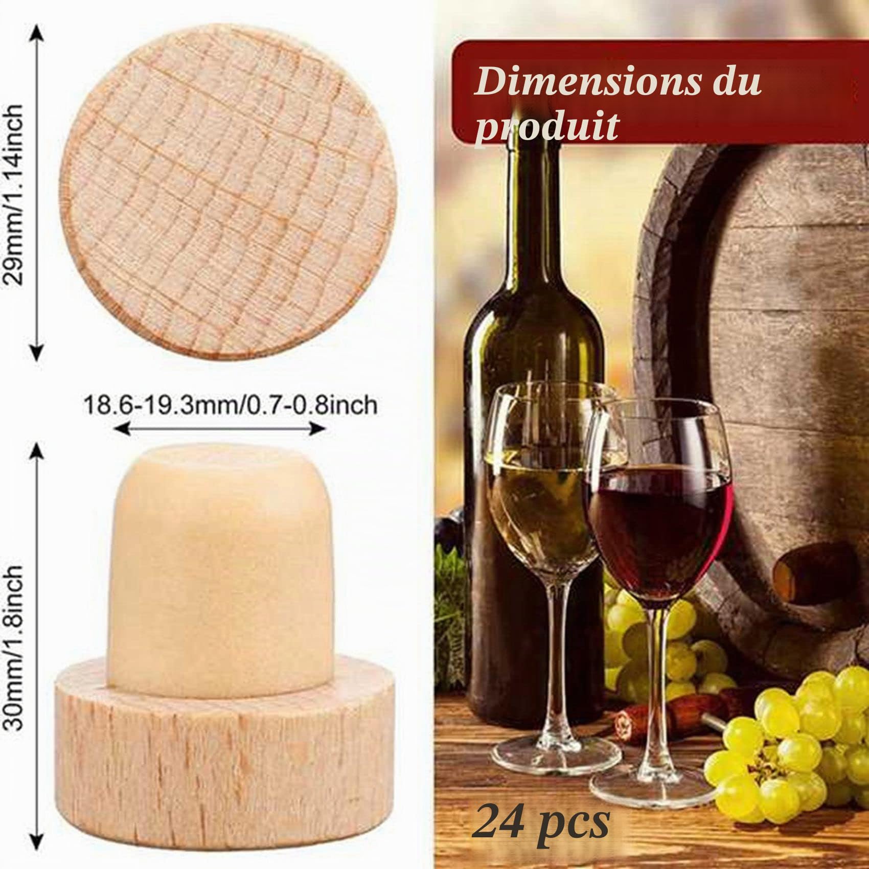 VENEKA Lot de 100 bouchons en liège réutilisables en de T pour bouchon de vin en liège et en caoutchouc