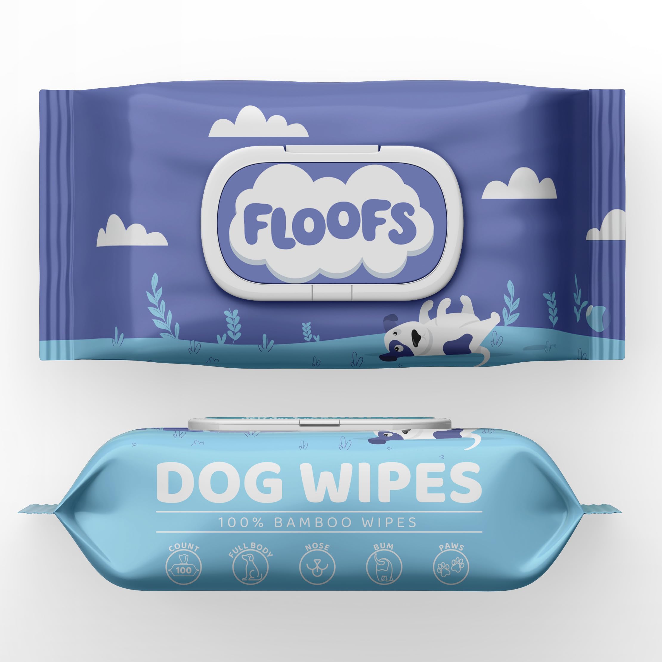 Floofs Antibacterial Dog Wipes for Paws, Body, Face & Bum - Hypoallergenic Grooming Wipes - 100 Fragrance-Free Pet Wipe for Dogs, Puppies & Cats - 15 x 20 cm, 50 gsm