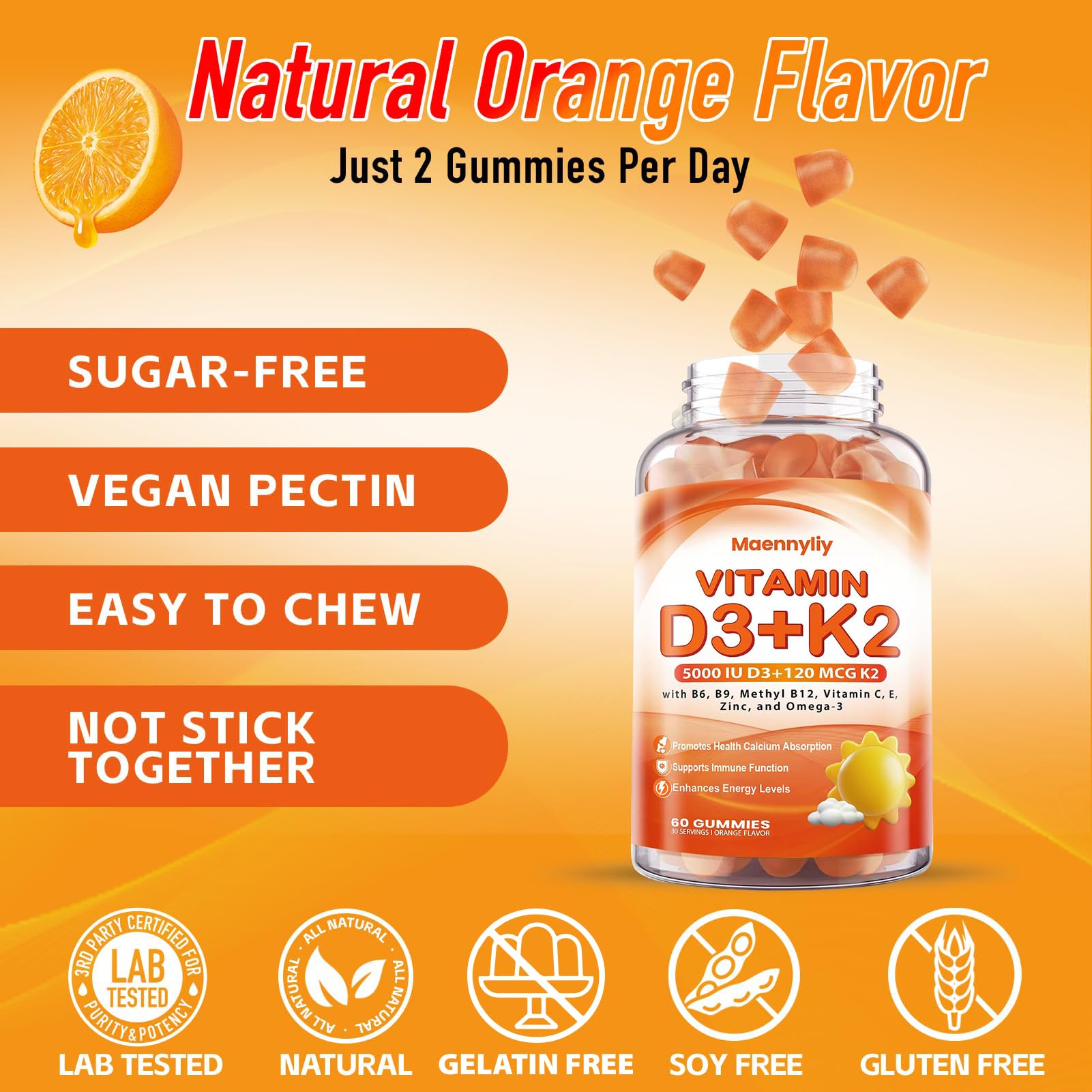 Maennyliy Vitamin D3 K2 Gummies for Adults: D3 5000IU + K2 (MK-7) 120mcg — Amazon image 7