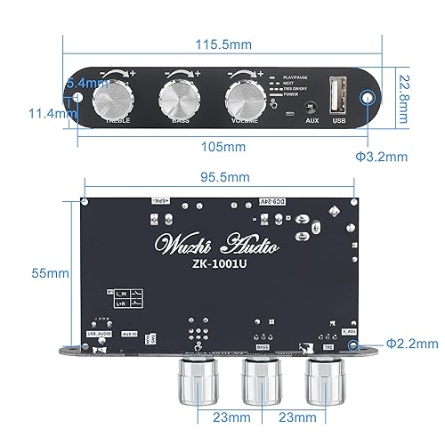 Miniatura 6 de ZK-1001U - Placa de amplificador mono con TWS, salida de potencia de 100 W, amplificador de vehículo, entrada de voltaje ancho 9-24 V, compatible
