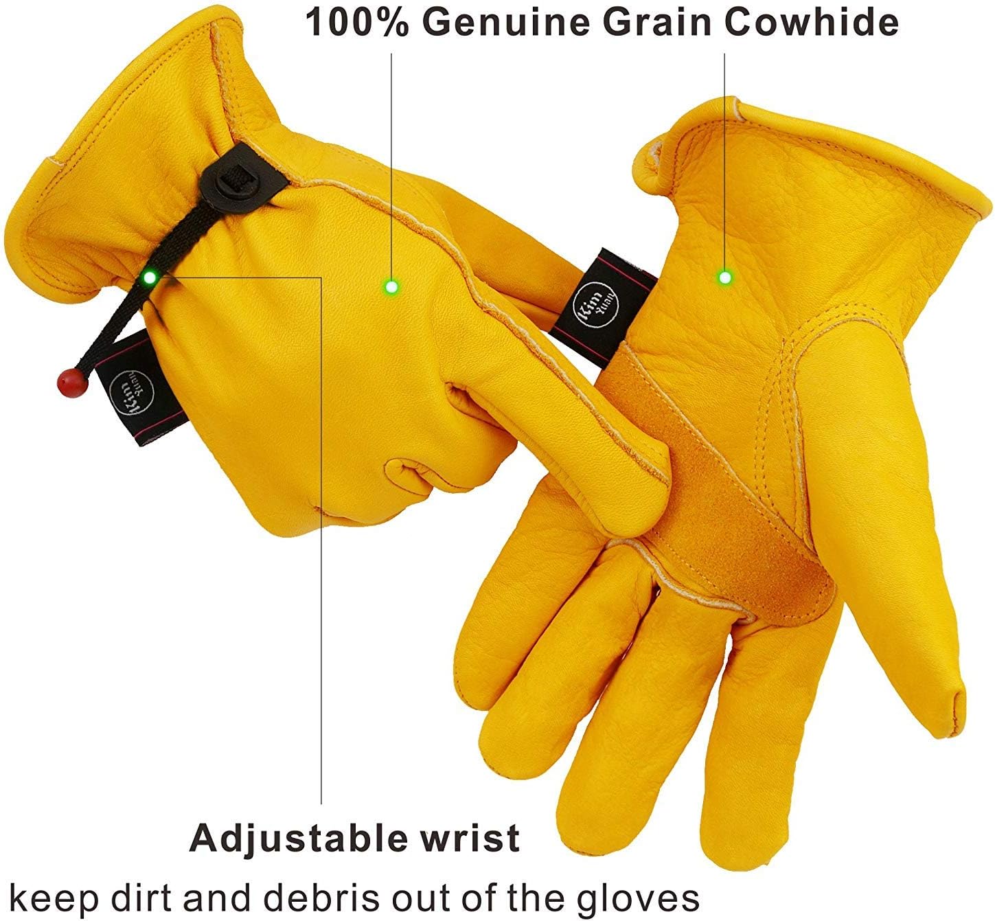 Leather Work Gloves, with Adjustable Wrist, For Yard Work, Gardening, Farm, Warehouse, Construction, Motorcycle, Men & Women XXL 1 Pair - Image 2