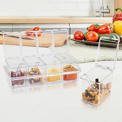 Miniatura 6 de SHAIDOJIO Caja de condimentos transparente, 8 piezas de condimentos para especias, contenedor de almacenamiento de plástico, tarros de condimentos