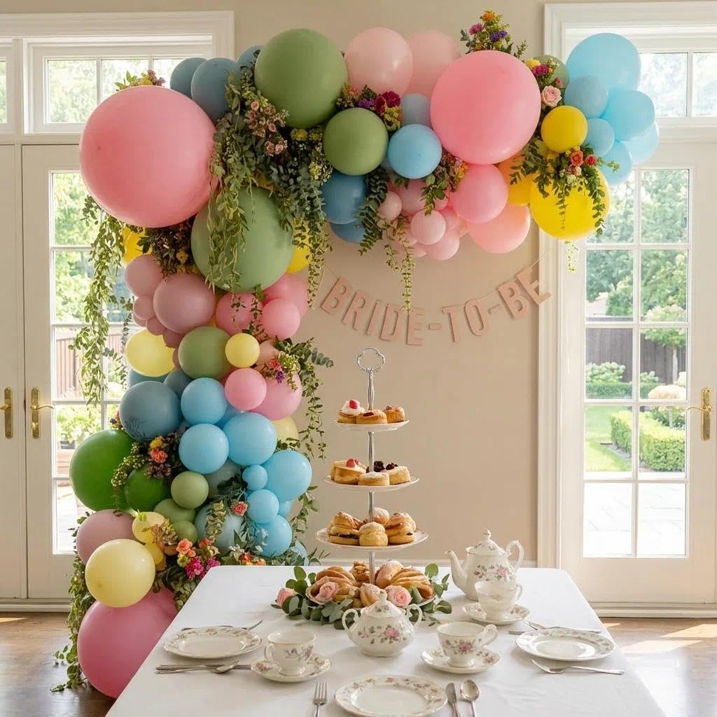Colorful Balloon Arch Double Stuffed Latex Blue Yellow Green Pink Balloons Wildflower Balloon Garland for Spring Flower Birthday Baby Shower Garden Candy Party Decoration