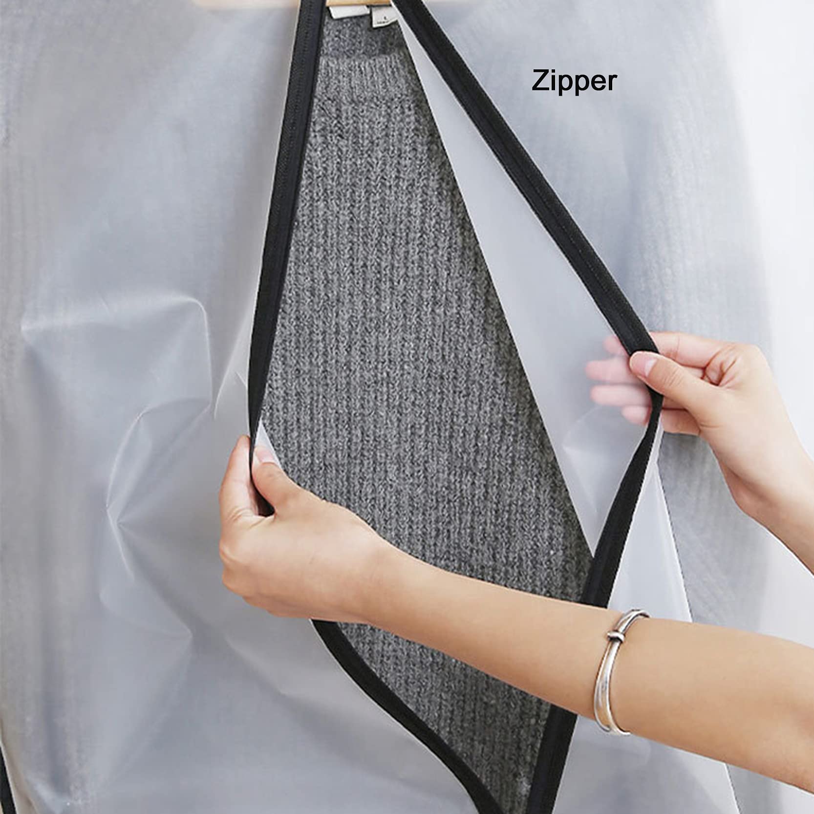 Fundas para Ropa con Cremallera,Fundas para Ropa Translúcidas A Prueba De Polilllillas, Paquete De 10,Bolsa De Ropa Lavable A Prueba De Polvo para Almacenamiento En El Armario,White-60x120cm