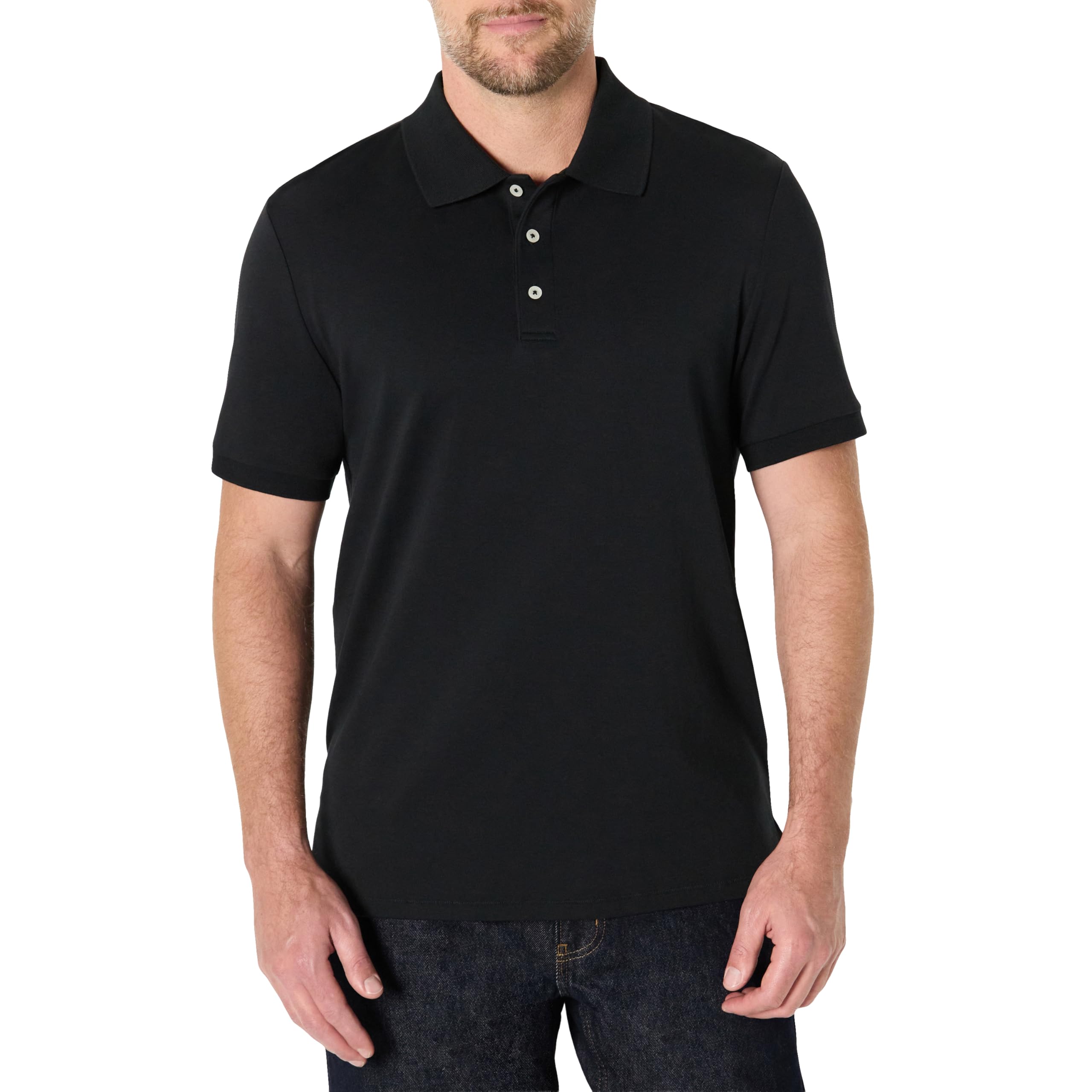 Amazon Essentials Men's Regular Fit Interlock Polo Shirt, Black, XS
